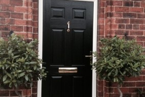 Black Composite Door with Leaded design in Fanlight